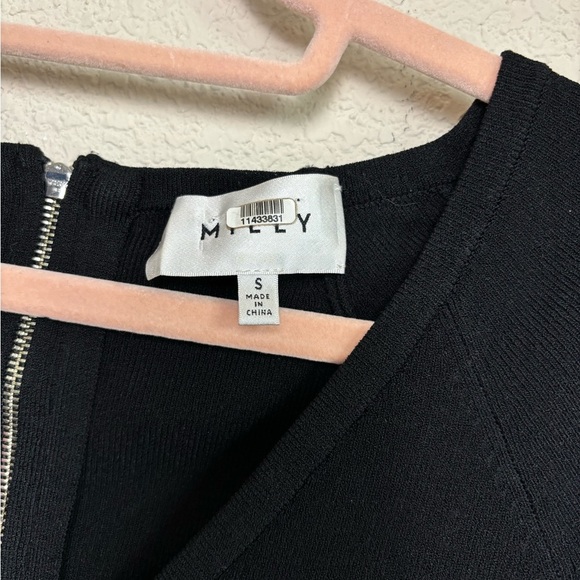 Milly Black Shirred Ribbed V-Neck Bodycon Knee Length Dress S - Picture 6 of 11